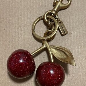COACH Gold-Tone Cherry Keychain with Red Glitter Cherries